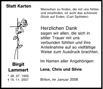 Traueranzeige von Birgit Lammert von Tageszeitung