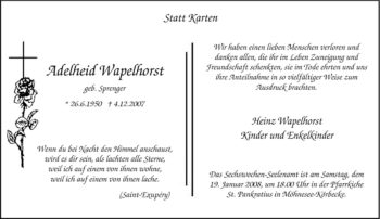 Traueranzeige von Adelheid Wapelhorst von Tageszeitung