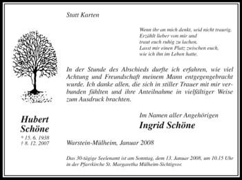 Traueranzeige von Hubert Schöne von Tageszeitung