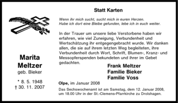 Traueranzeige von Marita Meltzer von Tageszeitung