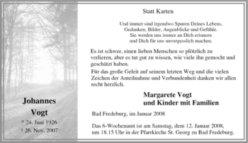 Traueranzeige von Johannes Vogt von Tageszeitung