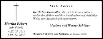 Traueranzeige von Martha Eckert von Tageszeitung