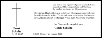 Traueranzeige von Ernst Schulte von Tageszeitung