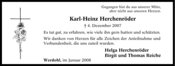 Traueranzeige von Karl-Heinz Herchenröder von Tageszeitung