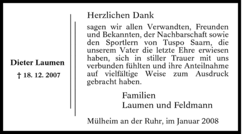 Traueranzeigen von Dieter Laumen TrauerinNRW.de