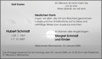 Traueranzeige von Hubert Schmidt von Tageszeitung