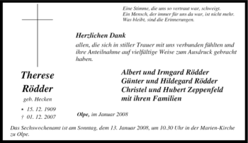 Traueranzeige von Therese Rödder von Tageszeitung