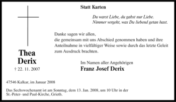 Traueranzeige von Thea Derix von Tageszeitung
