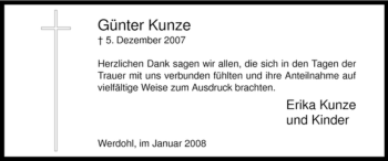 Traueranzeige von Günter Kunze von Tageszeitung