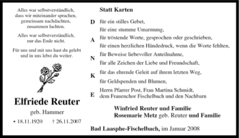 Traueranzeige von Elfriede Reuter von Tageszeitung