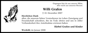 Traueranzeige von Willi Grafen von Tageszeitung