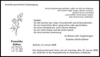 Traueranzeige von Franziska Köhne von Tageszeitung