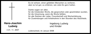 Traueranzeige von Hans-Joachim Ludwig von Tageszeitung