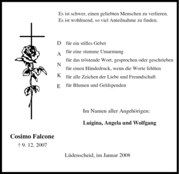 Traueranzeige von Cosimo Falcone von Tageszeitung