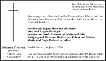 Traueranzeige von Johanna Theinert von Tageszeitung