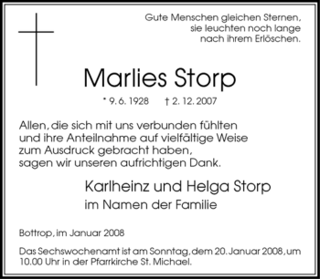 Traueranzeige von Marlies Storp von Tageszeitung