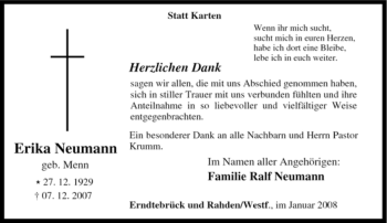 Traueranzeige von Erika Neumann von Tageszeitung