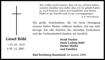 Traueranzeige von Liesel Böhl von Tageszeitung