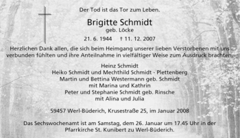 Traueranzeige von Brigitte Schmidt von Tageszeitung