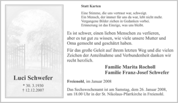 Traueranzeige von Luci Schwefer von Tageszeitung