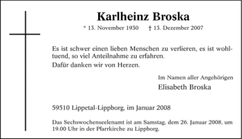 Traueranzeige von Karlheinz Broska von Tageszeitung