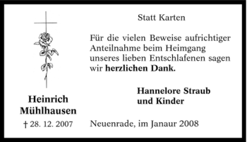 Traueranzeige von Heinrich Mühlhausen von Tageszeitung