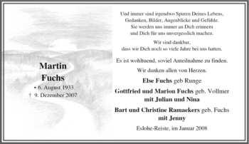 Traueranzeige von Martin Fuchs von Tageszeitung