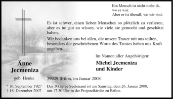 Traueranzeige von Änne Jecmeniza von Tageszeitung