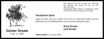 Traueranzeige von Günter Droste von Tageszeitung