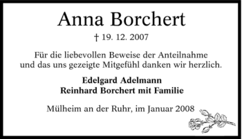 Traueranzeige von Anna Borchert von Tageszeitung