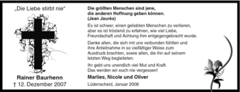 Traueranzeige von Rainer Baurhenn von Tageszeitung