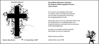 Traueranzeige von Rainer Baurhenn von Tageszeitung
