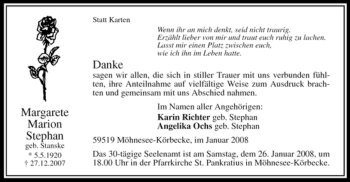 Traueranzeige von Margarete Marion Stephan von Tageszeitung