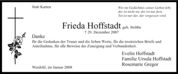 Traueranzeige von Frieda Hoffstadt von Tageszeitung