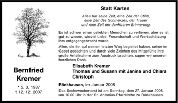 Traueranzeige von Bernfried Kremer von Tageszeitung