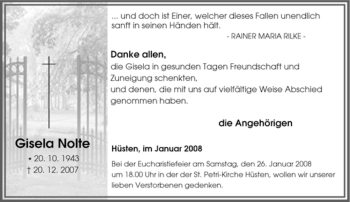 Traueranzeige von Gisela Nolte von Tageszeitung