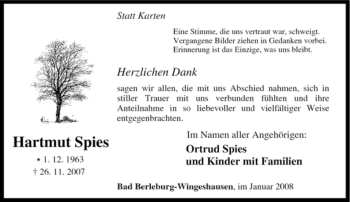 Traueranzeige von Hartmut Spies von Tageszeitung