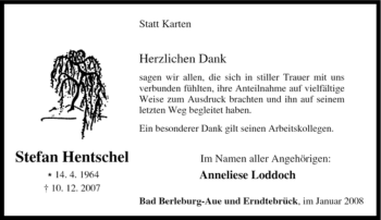 Traueranzeige von Stefan Hentschel von Tageszeitung
