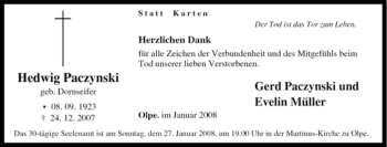 Traueranzeige von Hedwig Paczynski von Tageszeitung