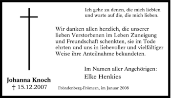 Traueranzeige von Johanna Knoch von Tageszeitung