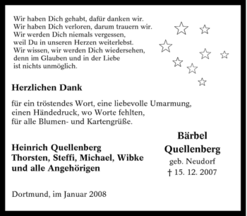 Traueranzeige von Bärbel Quellenberg von Tageszeitung