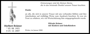 Traueranzeige von Herbert Brämer von Tageszeitung