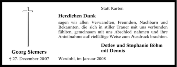 Traueranzeige von Georg Siemers von Tageszeitung