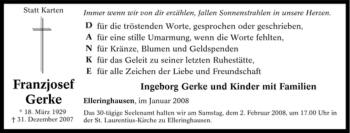 Traueranzeige von Franzjosef Gerke von Tageszeitung
