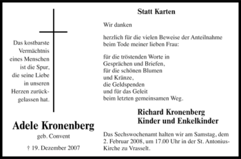 Traueranzeige von Adele Kronenberg von Tageszeitung