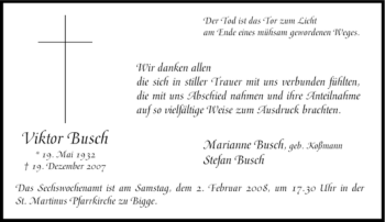 Traueranzeige von Viktor Busch von Tageszeitung
