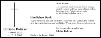 Traueranzeige von Elfriede Buhrke von Tageszeitung