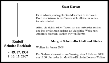 Traueranzeige von Rudolf Schulte-Bockholt von Tageszeitung