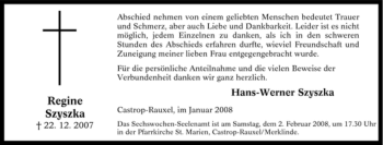 Traueranzeige von Regine Szyszka von Tageszeitung