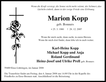 Traueranzeige von Marion Kopp von Tageszeitung